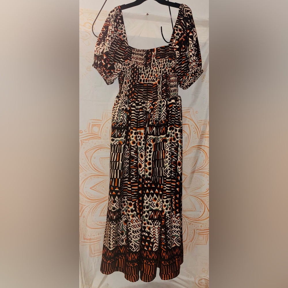 Source Unknown Black and Orange Geometric Maxi Dress - Picture 1 of 2